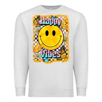 Oatmeal Heather happy vibes smiley face Premium Sweatshirt - BarkalooDesign