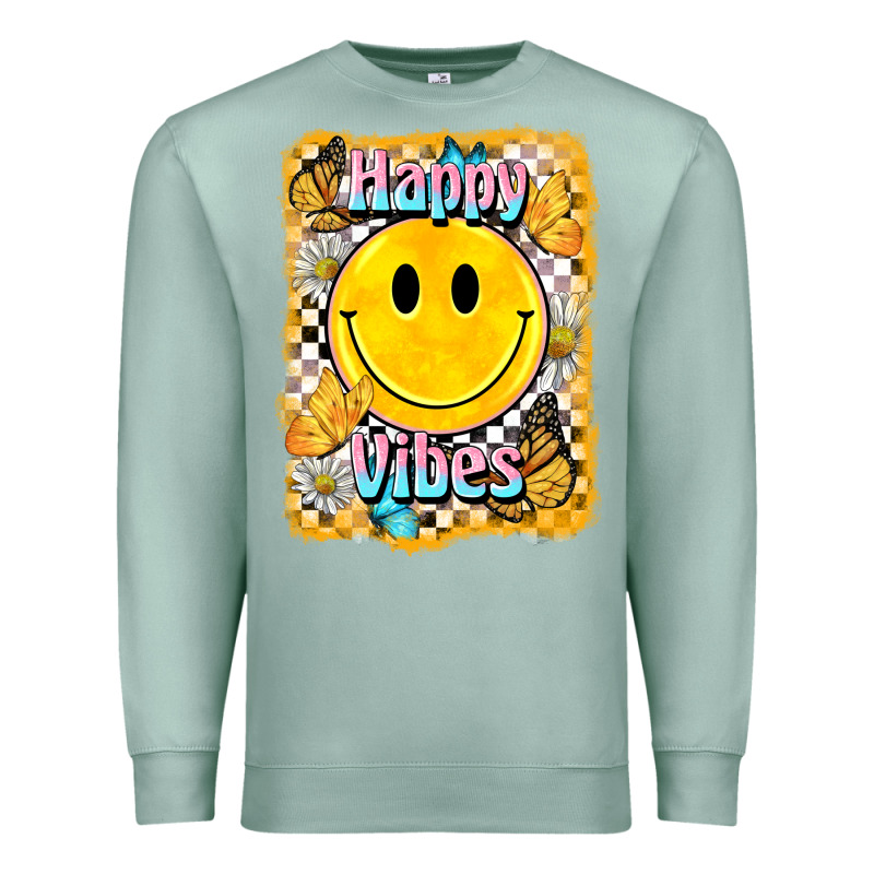 Happy Vibes Smiley Face Premium Sweatshirt by BarkalooDesign | Teevron