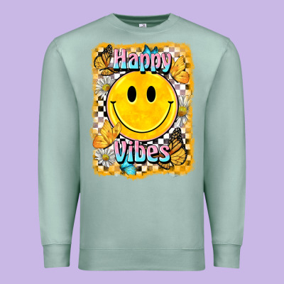 Happy Vibes Smiley Face Premium Sweatshirt Designed By Barkaloodesign