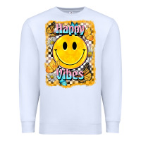 White happy vibes smiley face Premium Sweatshirt - BarkalooDesign