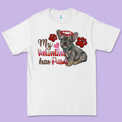My Valentine Has Paws French Bulldog Premium Tee Designed By Ranaportraitstore