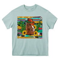 Arona western horse cowboy hat cactus sunflowers glitter cowhide serape turq Heavy Core Tee - Artiststas