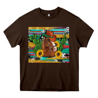 Chocolate Brown western horse cowboy hat cactus sunflowers glitter cowhide serape turq Heavy Core Tee - Artiststas