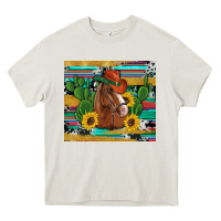 Cream western horse cowboy hat cactus sunflowers glitter cowhide serape turq Heavy Core Tee - Artiststas