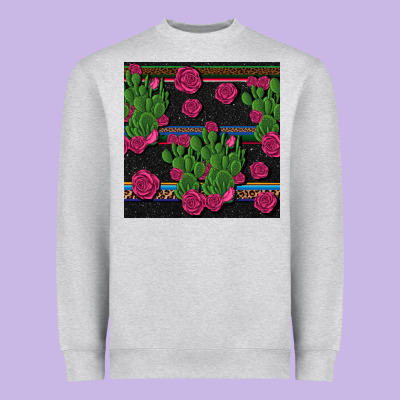 Mexican Rose And Cactus Seamless Pattern Heavyweight Sweatshirt Designed By Bundleandbundleshop