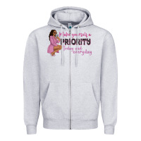 Heather Grey make yourself a priority today and everyday afro w Zipper Hoodie - NancyCooperArtShop