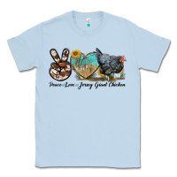 Dusty Blue Peace Love Jersey Giant Chicken Classic Tee - LillyAllenDesigns
