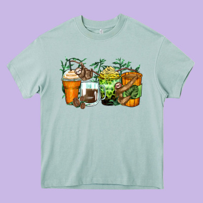 Sloth Coffee Cups Heavy Core Tee Designed By Zillion Design Studio