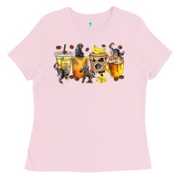Bubblegum Pink monkey coffee cups Ladies Tee - texasbilliewilder