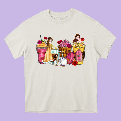 Princess Cartoon Coffee Cups Heavy Core Tee Designed By Zillion Design Studio