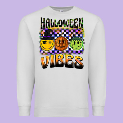 Halloween Vibes Smiley Face Premium Sweatshirt Designed By Barkaloodesign