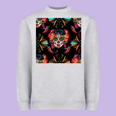 Sugar Skull Seamless Pattern Heavyweight Sweatshirt Designed By Bundleandbundleshop