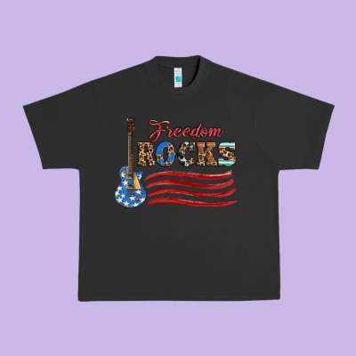 Freedom Rocks With Guitar Urban Heavy Tee Designed By Artiststas