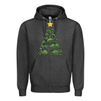 Charcoal Heather dinosaur christmas tree Zipper Hoodie - MaliasSmallBusiness