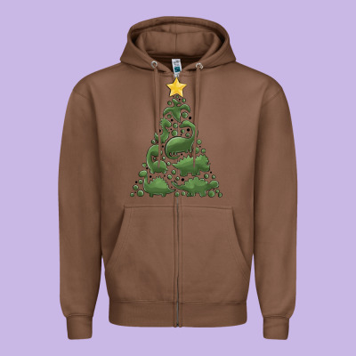 Dinosaur Christmas Tree Zipper Hoodie Designed By Maliassmallbusiness