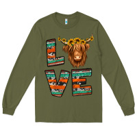 Army Green love highland cow Long Sleeve Tee - Jasminsmagicworld