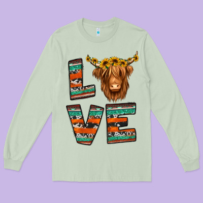 Love Highland Cow Long Sleeve Tee Designed By Jasminsmagicworld