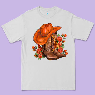 Orange  Cowgirl  And Roses Premium Tee Designed By Adodesignshop