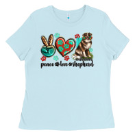 Baby Blue peace love australian shepherd Ladies Tee - texasbilliewilder