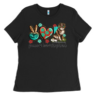 Black peace love australian shepherd Ladies Tee - texasbilliewilder