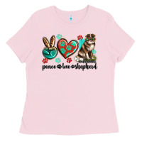 Bubblegum Pink peace love australian shepherd Ladies Tee - texasbilliewilder