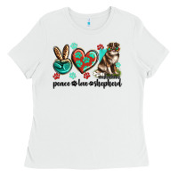 White peace love australian shepherd Ladies Tee - texasbilliewilder