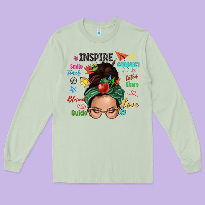 Teacher Messy Bun Caucasian Long Sleeve Tee Designed By Nancycooperartshop
