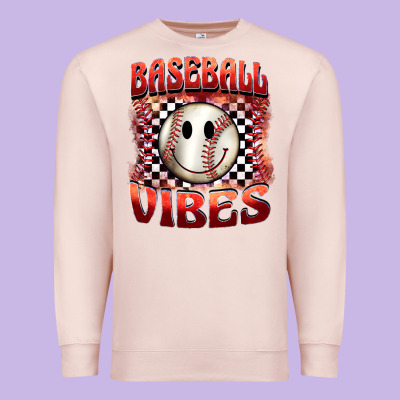 Baseball Vibes Smiley Face Premium Sweatshirt Designed By Barkaloodesign