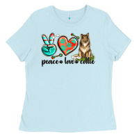 Baby Blue peace love collie Ladies Tee - texasbilliewilder