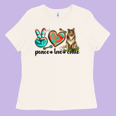 Peace Love Collie Ladies Tee Designed By Texasbilliewilder