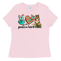 Bubblegum Pink peace love collie Ladies Tee - texasbilliewilder