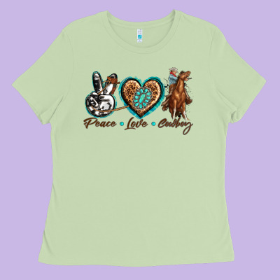 Peace Love Cowboy Ladies Tee Designed By Texasbilliewilder
