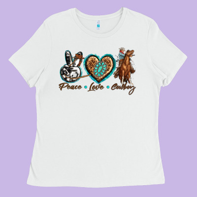 Peace Love Cowboy Ladies Tee Designed By Texasbilliewilder