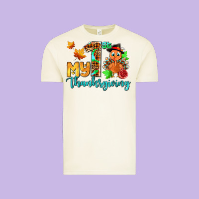My First Thanksgiving With Turkey Vintage Tee Designed By Adodesignshop