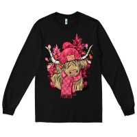 Black Pink winter long haired Cow Long Sleeve Tee - NancyCooperArtShop