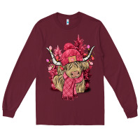 Burgundy Pink winter long haired Cow Long Sleeve Tee - NancyCooperArtShop