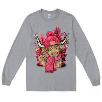 Heather Grey Pink winter long haired Cow Long Sleeve Tee - NancyCooperArtShop