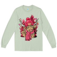 Matcha Pink winter long haired Cow Long Sleeve Tee - NancyCooperArtShop