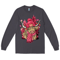 Smoke Pink winter long haired Cow Long Sleeve Tee - NancyCooperArtShop