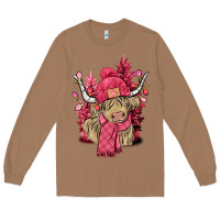 Toasted Coconut Pink winter long haired Cow Long Sleeve Tee - NancyCooperArtShop