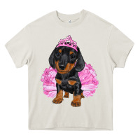 Cream Balerina Dachshund With Tutu Heavy Core Tee - RanaPortraitStore