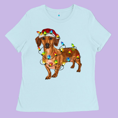 Ladies Tee Dachshund Christmas Lights