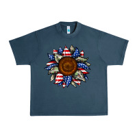Midnight Navy sunflower american flag Urban Heavy Tee - JahusDesignShop