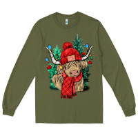 Army Green Red Christmas long haired Cow Long Sleeve Tee - NancyCooperArtShop