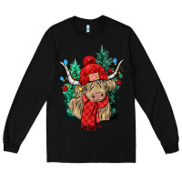 Black Red Christmas long haired Cow Long Sleeve Tee - NancyCooperArtShop