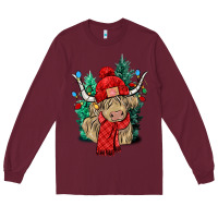 Burgundy Red Christmas long haired Cow Long Sleeve Tee - NancyCooperArtShop