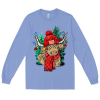 Colony Blue Red Christmas long haired Cow Long Sleeve Tee - NancyCooperArtShop