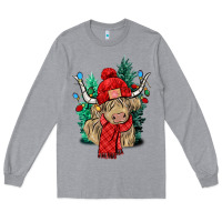 Heather Grey Red Christmas long haired Cow Long Sleeve Tee - NancyCooperArtShop