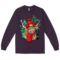 Plum Red Christmas long haired Cow Long Sleeve Tee - NancyCooperArtShop