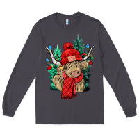 Smoke Red Christmas long haired Cow Long Sleeve Tee - NancyCooperArtShop
